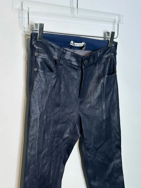 Alice + Olivia Navy Blue Lambskin Leather Skinny Pants Jeans NWT - Picture 5 of 13